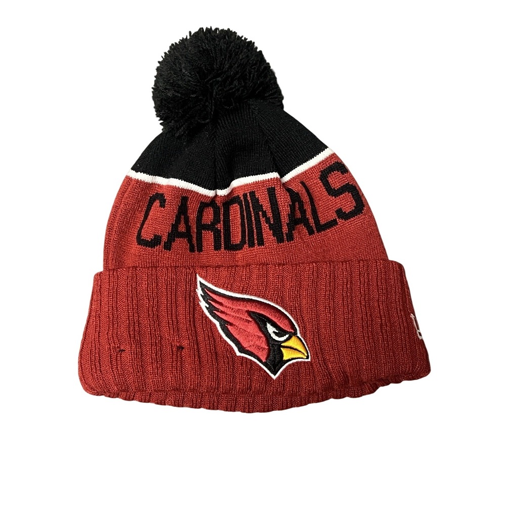 New Era Arizona Cardinals NFL Cuffed Beanie Hat Pom‎ Fleece Lined Red Black OSFM